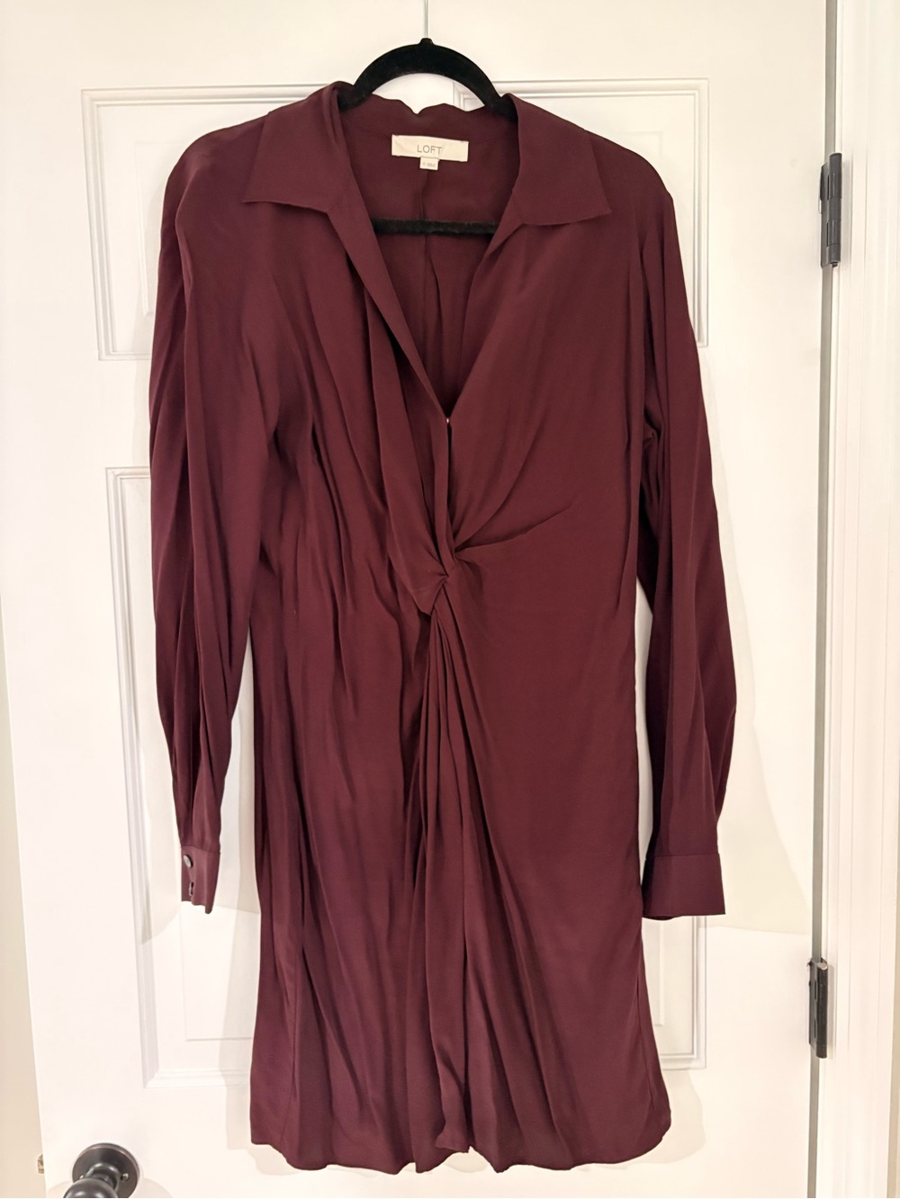 LOFT Twist-Front Long Sleeve Tunic - Burgundy
